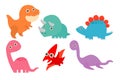 Collection of Cute Cartoon Dinosaurs, set of dinosaurs Funny cartoon and isolated characters, isolated on white background. vector Royalty Free Stock Photo