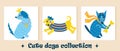 Collection of cute cartoon dogs. Set of vector icons with pets. Hand-drawn colored animal doodles. Set of posters with puppies. Royalty Free Stock Photo