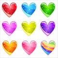 Collection Cute cartoon glossy hearts with jelly in different colors. Royalty Free Stock Photo