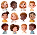 Collection of cute cartoon kids avatars on white background. Children faces set, boys and girls Royalty Free Stock Photo