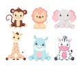 Collection of cute cartoon safari animals baby. Children illustration.Isolated on white background Royalty Free Stock Photo