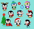 Collection of cute Christmas penguins kids Royalty Free Stock Photo