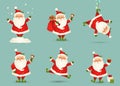 Collection of Cute Christmas Santa Claus isolated. Christmas Set of Cheerful, funny Santa clause for winter holidays. Happy Santa