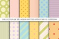 Collection of cute colorful geometric seamless patterns. Simple dotted and striped textures - repeatable unusual bright Royalty Free Stock Photo