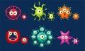 Collection of Cute Colorful Germs Set, Funny Microbes, Pathogens, Bacterias, Viruses Characters Vector Illustration Royalty Free Stock Photo