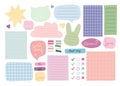 Collection of cute colorful paper notes. Blank cartoon banners and sticky notes for to-do-list, memo message notepads paper