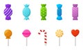 Collection of Cute Colorful Tasty Candies on White Background. Lollipop on Stick, Sweet Caramel, Hard Candy Set. Wrapped