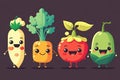 Collection of cute, colorful vegetable characters. Flat design objects for children\'s illustration Royalty Free Stock Photo