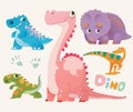Collection of cute dino. Set 1 of colorful dinosaurios. Vector illustration. Royalty Free Stock Photo