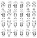 Collection of Cute and Ethnically Diverse Male Stick Figure Students and Children Royalty Free Stock Photo