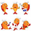 Collection of cute fish chef cartoon Royalty Free Stock Photo