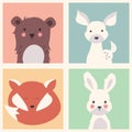 Collection of cute forest and polar animals with baby cubs