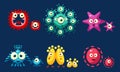 Collection of Cute Germs Set, Funny Colorful Microbes, Pathogens, Bacterias, Viruses Characters Vector Illustration