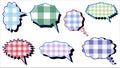 collection of cute gingham speech bubble, conversation box, chatbox, message box, speak balloon, and thinking balloons on white
