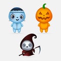 Collection of cute halloween monster vector. halloween cartoon costume vector Royalty Free Stock Photo