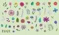 Collection of Cute Sketch Color Flowers stickers Royalty Free Stock Photo