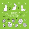 Collection of cute hand drawn stickers for Easter - adorable bunnies, easter eggs