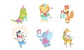 Collection of Cute Happy Animals for Happy Birthday Design, Crocodile, Lion, Fox, Zebra, Elephant, Giraffe Vector