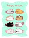 Collection of cute happy sweetie round cat cartoon character design.