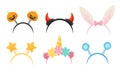 Collection of Cute Headbands for Carnival Party, Rabbit Ears, Devil and Unicorn Horns, Pumpkins, Stars and Balls on