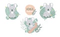 Collection of cute koalas cartoon animals. Vector illustration