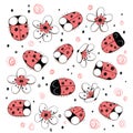 Collection of cute ladybugs and flowers