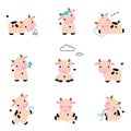 Collection of Cute Little Cow in Various Action, Adorable Funny Farm Animal Cartoon Character Vector Illustration Royalty Free Stock Photo