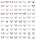 Collection of cute lovely kawaii eyes and mouths. Doodle cartoon faces in manga style. Cute emoticon emoji characters