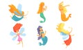 Collection of Cute Mermaids and Beautiful Fairies in Flight Vector Illustration Royalty Free Stock Photo