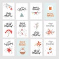 Collection cute Merry Christmas gift cards and set of elements