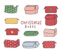 Collection of cute opened Christmas gift boxes doodle hand drawn vector Royalty Free Stock Photo