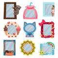 Collection of cute photo frames, album templates for kids with space for photo or text, card, picture frames vector