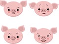 Collection of cute pigs in cartoon style. Vector set isolated emotion pig Royalty Free Stock Photo