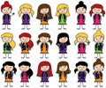 Collection of Cute Stick Figure Students in Vector Format