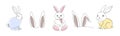Collection of cute toy rabbits and bunny ears. Continuous one line drawing. Simple line art. Isolated on white Royalty Free Stock Photo