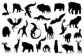 Collection of cute vector animals. Hand drawn silhouette animals which are common in Asia. Icon set isolated on a white