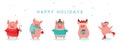 Collection of cute winter pigs. Happy New 2019 year. Symbol of the year in the Chinese calendar. Vector cartoon isolated Royalty Free Stock Photo