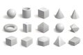 Collection of 3D geometric shapes rendered in a clean, minimalist style with soft shadows Royalty Free Stock Photo