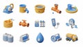 Water treatment equipment and infrastructure icons Royalty Free Stock Photo