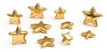 This collection of 3D illustrations features a floating golden glossy star from different angles. Royalty Free Stock Photo