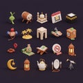 Collection of 3d isometric icons representing ramadan and eid al fitr celebration element Royalty Free Stock Photo
