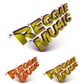 Collection of 3d reggae music word broken into pieces, demolished vector design elements. Shattered art stylish inscription in di