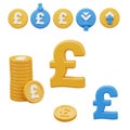 3D Rendered British Pound Sterling Currency Symbols Coins and Icons on White Background Royalty Free Stock Photo