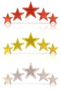 Collection of 3D rendering of five red, gold and white stars