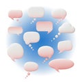 Collection of 3D Speech Bubbles and Thought Bubbles in Pink and White on Blue Gradient Royalty Free Stock Photo