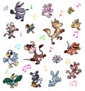 Collection of dancing crazy farm animals