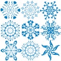 Collection dark blue snowflakes (vector)