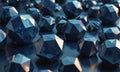 collection dark blue, triangular, and hexagonal cubes and spheres arranged in grid-like pattern, with some