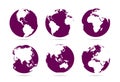 Collection of dark flat icons globes. Set maps of the world. Planet with continents Royalty Free Stock Photo