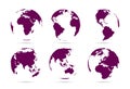 Collection of dark flat icons globes. Set maps of the world. Planet with continents Royalty Free Stock Photo